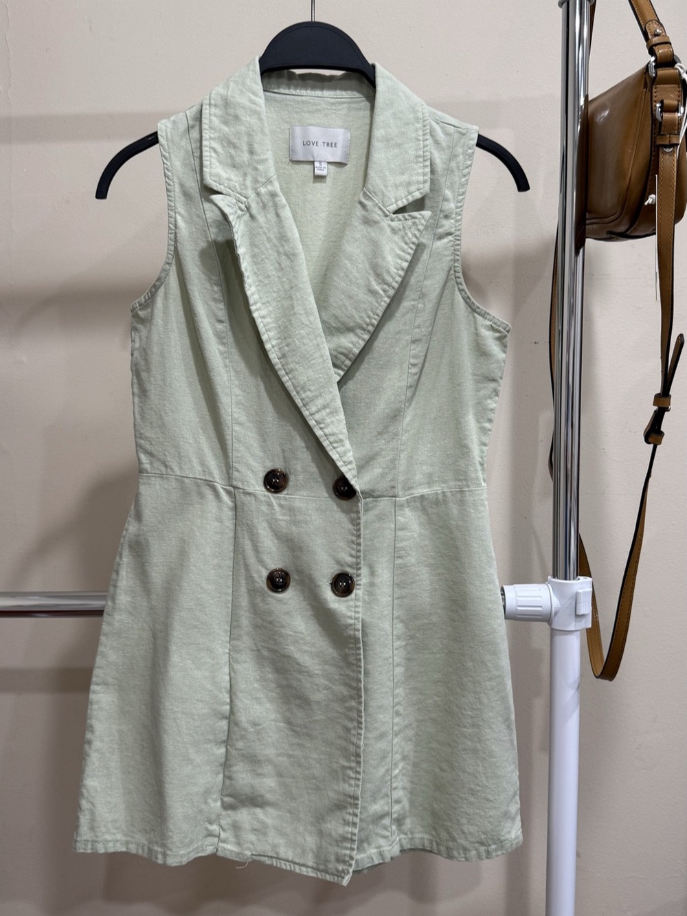 Love Tree Linen Blend Sleeveless Blazer Romper Sage Green S